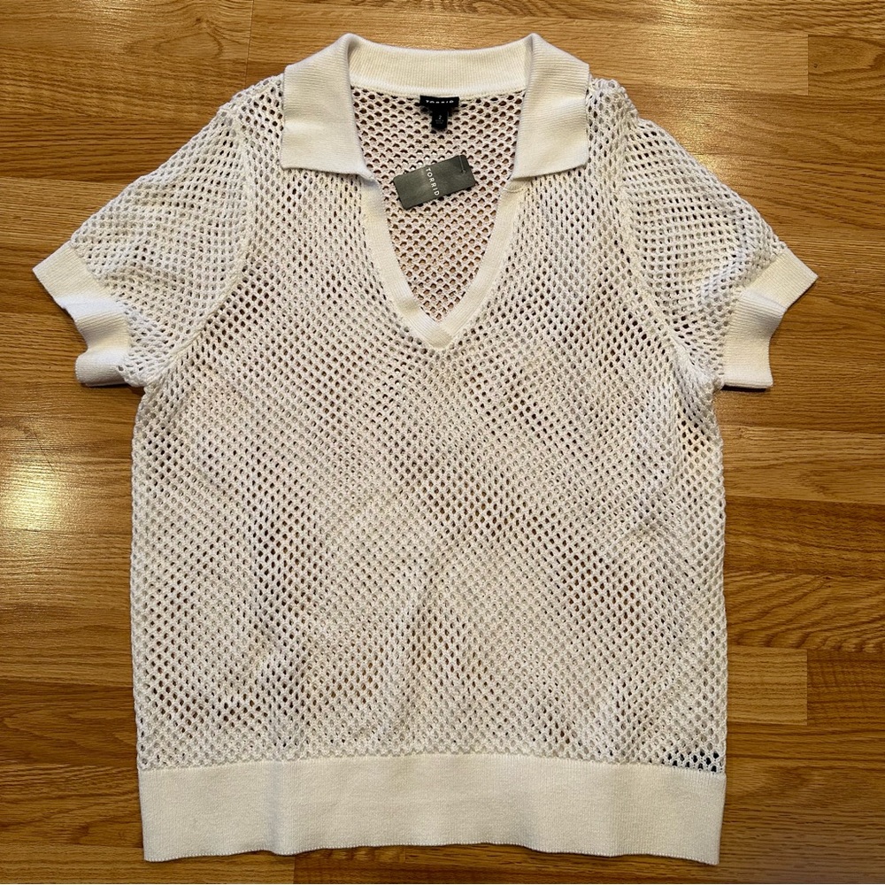 Torrid open stitch white polo